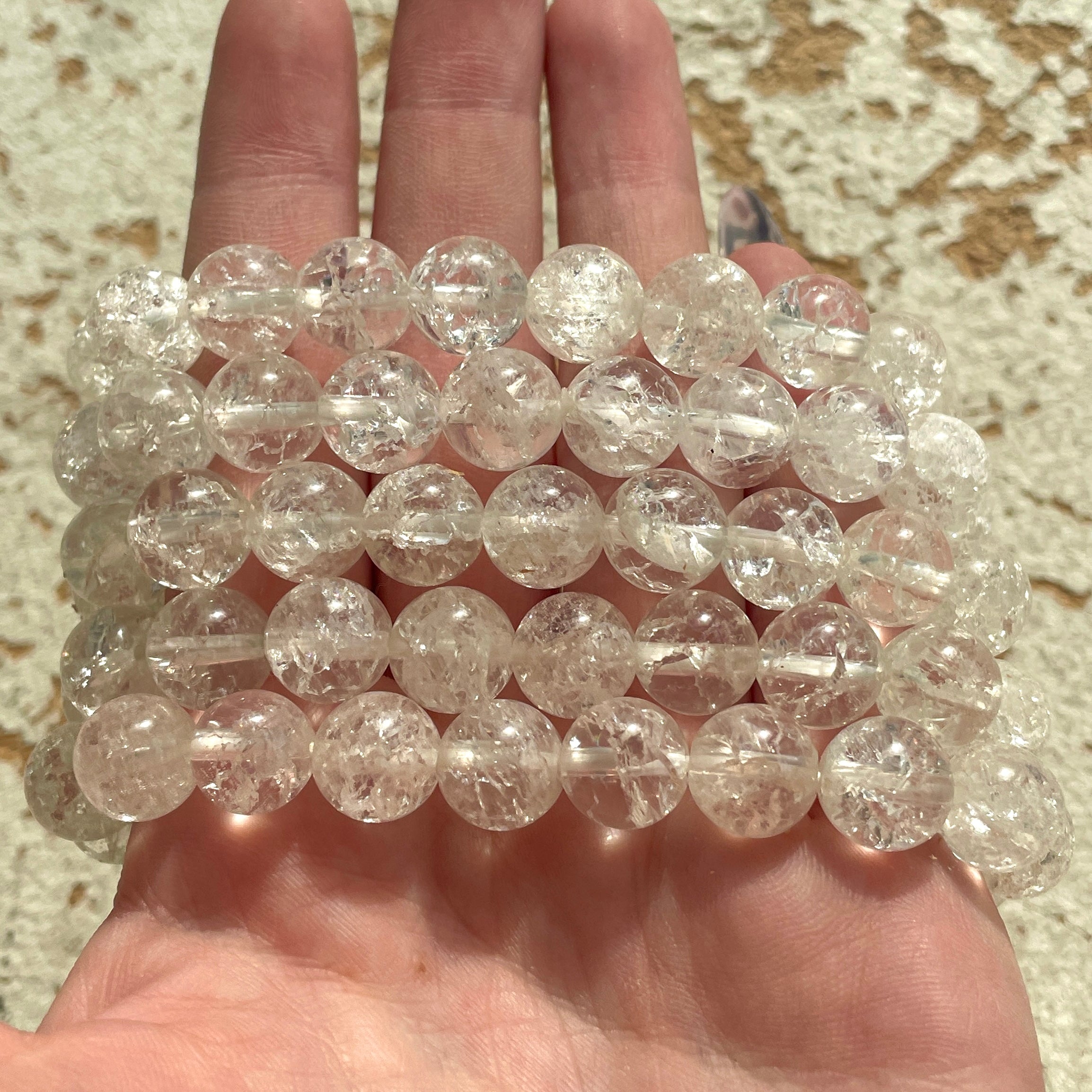 Cracked Clear Quartz Beads Bracelet - 10mm Cracked Clear Quartz Beads Bracelet - 10mm